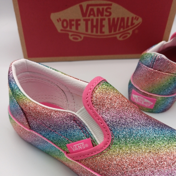 NIB Vans Classic Girls Slip Ons Shoes Various Sizes Glitter Rainglow - Picture 9 of 13